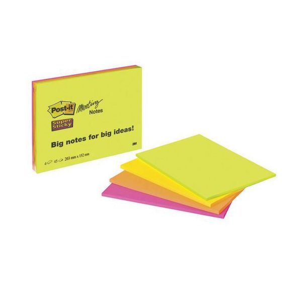 Bloc Meeting Note grand format - Coloris assorti - Post-it Super Sticky