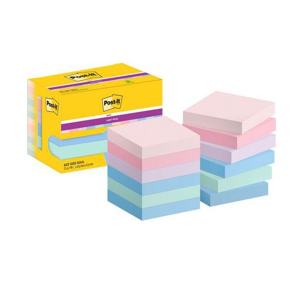 Notes Super Sticky 47.6mm x 47.6mm 12blocs assortis Soulful