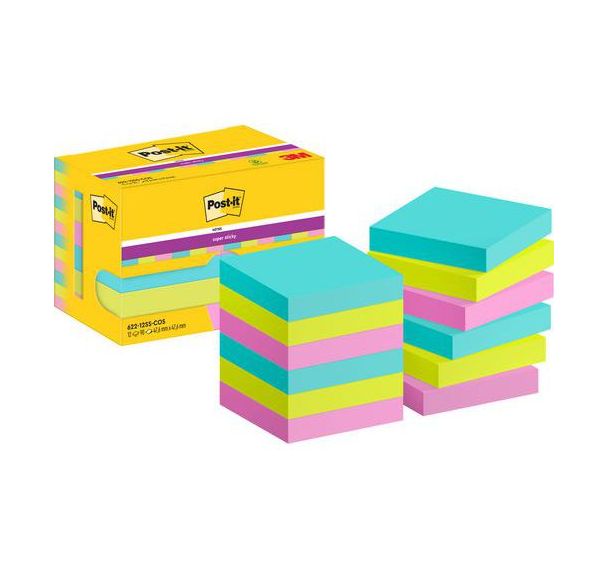 Notes Super Sticky Post-it® 47.6x47.6 mm 12 blocs jaune Post-it®
