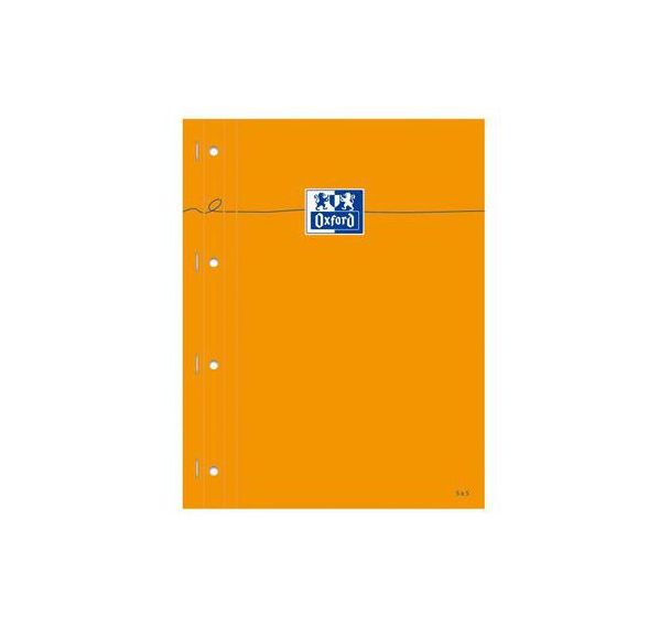 OXFORD Bloc-Notes Perforé Orange A4+ Petits Carreaux 5mm Margés 80 Feuilles Agrafées Côté Couverture Carte Enduite Orange