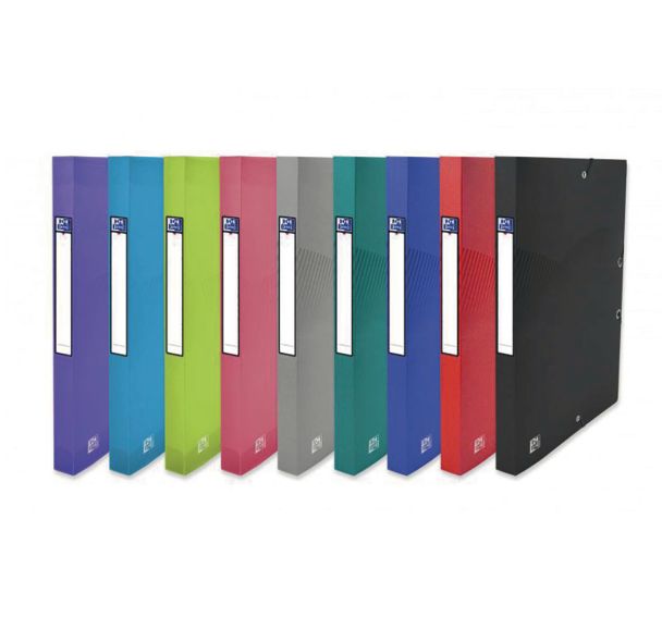 OXFORD Boîte Capacité Standard Osmose 24x32 Dos 25mm avec Elastique Couverture Polypro Coloris Assortis