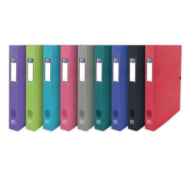 OXFORD Boîte Capacité Standard Osmose 24x32 Dos 40mm avec Bouton Pression Couverture Polypro Coloris Assortis