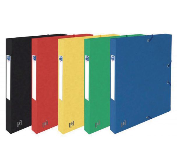 OXFORD Boite Capacité Standard Top File+ 24x32cm Dos 25mm avec Elastique Couverture Carte Coloris Assortis