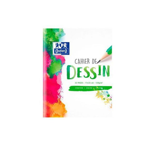 OXFORD Cahier Dessin 17x22cm Réglure Unie Blanche 32 Pages Agrafées Couverture Carte Colorée