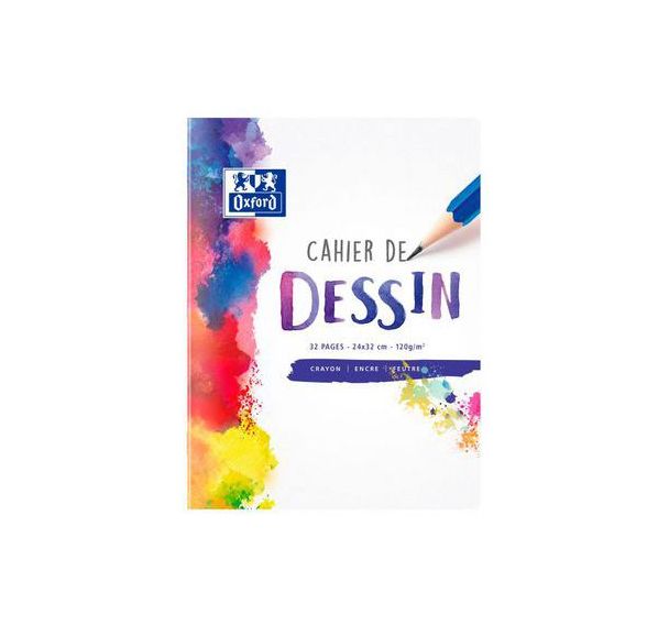 OXFORD Cahier Dessin 24x32cm Réglure Unie Blanche 32 Pages Agrafées Couverture Polypro Colorée
