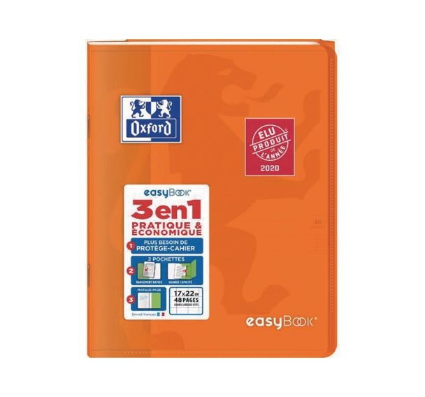 OXFORD Cahier EasyBook 17x22cm Grands Carreaux Seyès 48 Pages Agrafées Couverture Polypro Coloris Assortis