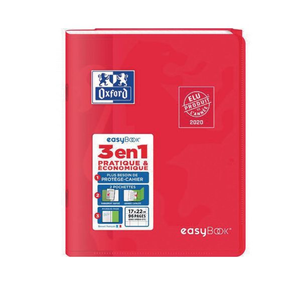 OXFORD Cahier EasyBook 17x22cm Grands Carreaux Seyès 96 Pages Agrafées Couverture Polypro Coloris Assortis