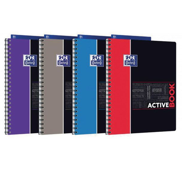 OXFORD Cahier Etudiants Activebook A4+ Grands Carreaux Seyès 160 Pages Reliure Intégrale Couverture Polypro Coloris Assortis