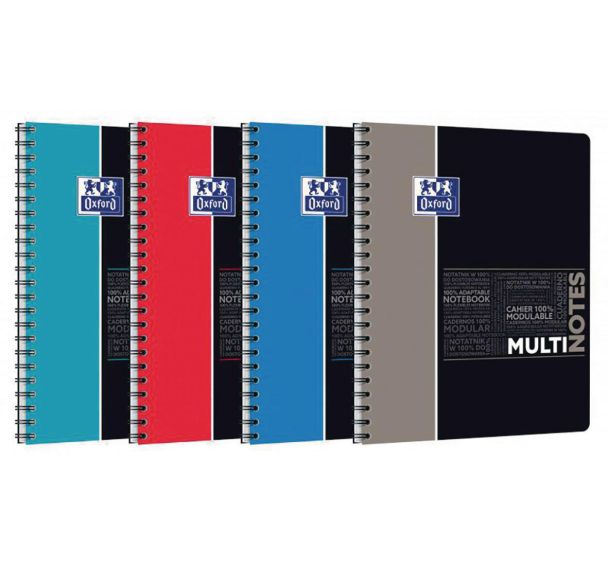 OXFORD Cahier Etudiants Multinotes A4+ Grands Carreaux Seyès 160 Pages Reliure Intégrale Couverture Polypro Coloris Assortis