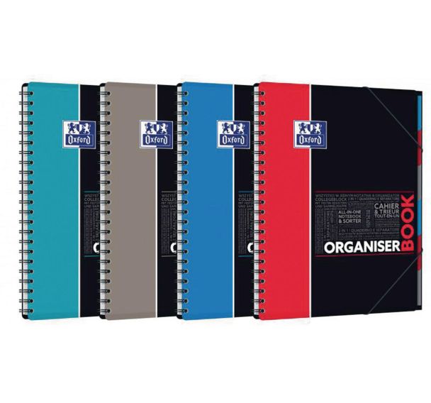 OXFORD Cahier Etudiants Organiserbook A4+ Grands Carreaux Seyès 160 Pages Reliure Intégrale Couverture Polypro Coloris Assortis