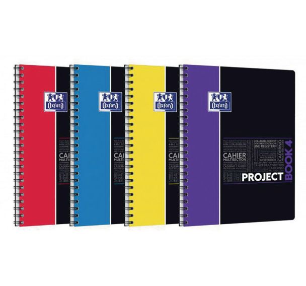 OXFORD Cahier Etudiants ProjectBook A4+ Petits Carreaux 5mm 200 Pages Reliure Intégrale Couverture Polypro Coloris Assortis