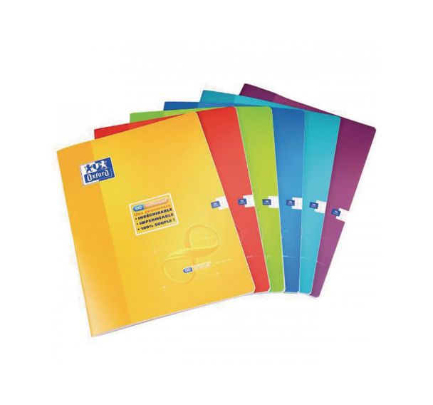 OXFORD Cahier Infinium 24x32cm Grands Carreaux Seyès 96 Pages Agrafées Couverture Synthétique Coloris Assortis