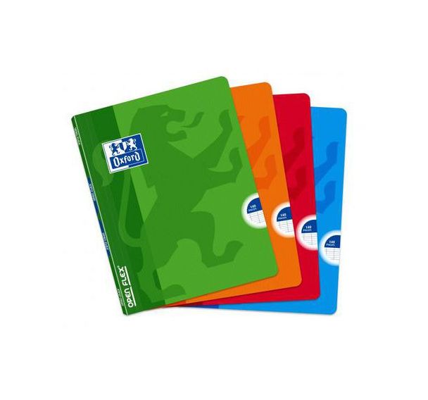 OXFORD Cahier OpenFlex 17x22 Grands Carreaux Seyès 140 Pages Agrafées Couverture Polypro Coloris Assortis