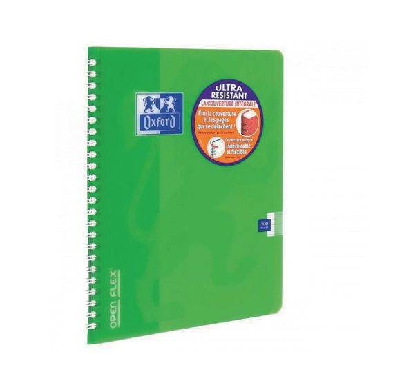 OXFORD Cahier OpenFlex 17x22cm Grands Carreaux Seyès 100 Pages Reliure Intégrale Couverture Polypro Coloris Assortis
