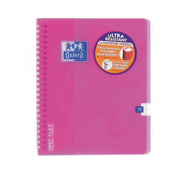 OXFORD Cahier OpenFlex 17x22cm Grands Carreaux Seyès 180 Pages Reliure Intégrale Couverture Polypro Coloris Assortis
