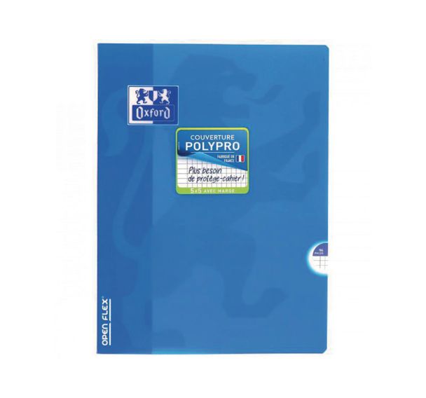OXFORD Cahier OpenFlex 24x32 Petits Carreaux 5mm Margés 96 Pages Agrafées Couverture Polypro Coloris Assortis