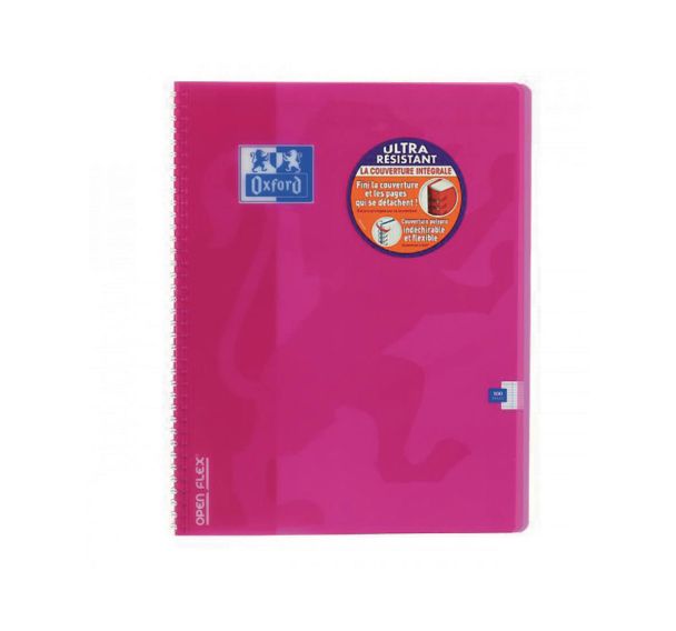 OXFORD Cahier OpenFlex 24x32cm Grands Carreaux Seyès 100 Pages Reliure Intégrale Couverture Polypro Coloris Assortis