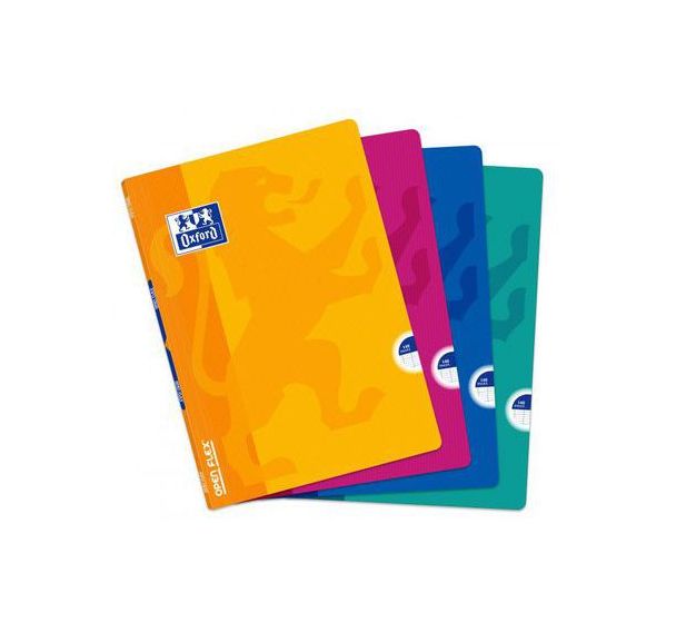 OXFORD Cahier OpenFlex A4 Grands Carreaux Seyès 140 Pages Agrafées Couverture Polypro Coloris Assortis
