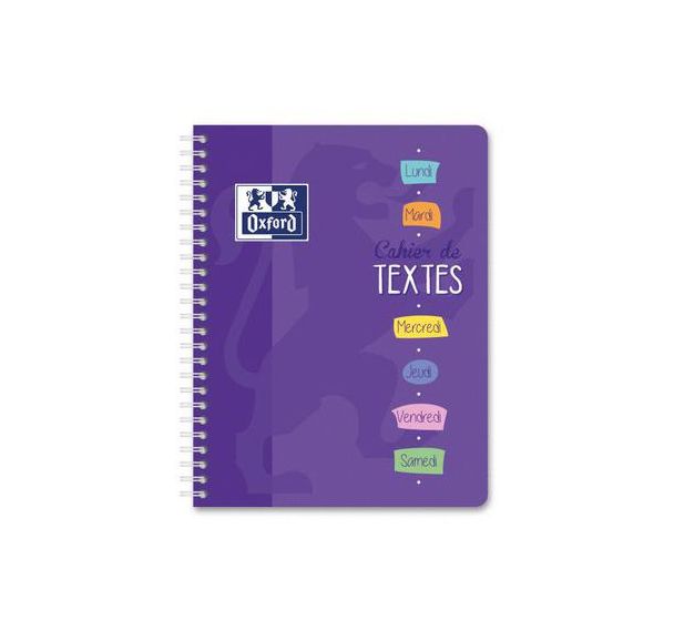 OXFORD Cahier de Textes 17x22cm Grands Carreaux Seyès 148 Pages Reliure Intégrale Couverture Carte Coloris Assortis