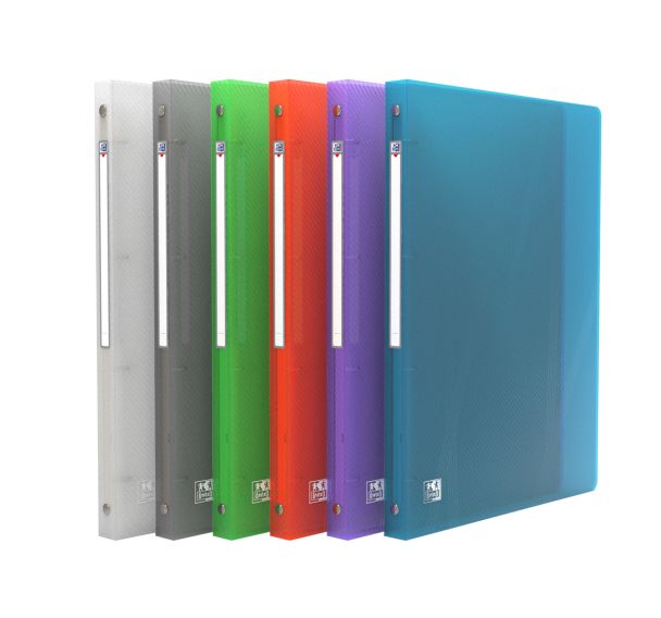 OXFORD Classeur Hawaï A4 Dos 20mm 4 Anneaux Ronds Couverture Polypro Coloris Assortis