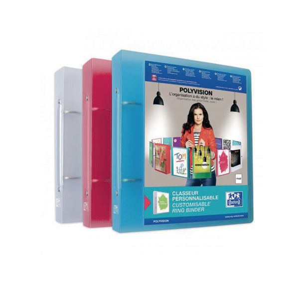 OXFORD Classeur  Polyvision 17x22 Dos 40mm 2 Anneaux Ronds Couverture Polypro Translucide Coloris Assortis