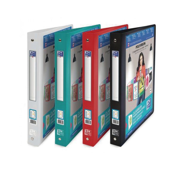 OXFORD Classeur Polyvision A4 Dos 30mm 4 Anneaux Ronds Couverture Polypro Opaque Coloris Assortis
