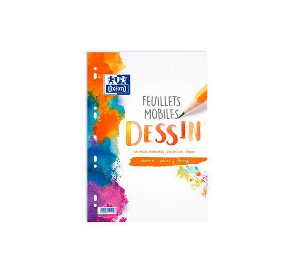 OXFORD Feuilles Simples Dessins A4 Réglure Unie Blanche 100 Pages Sous Film