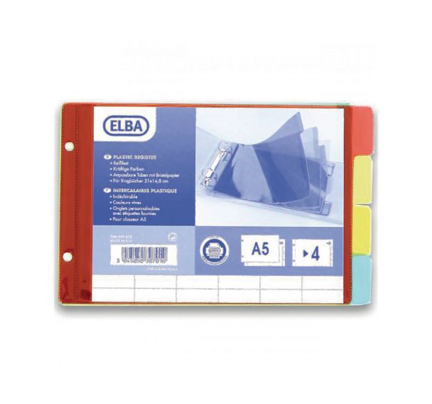 OXFORD Intercalaires A5 Paysage 4 Positions PVC Translucide Epaisseur 14/100ème Coloris Assortis