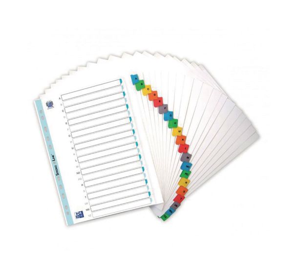 OXFORD Intercalaires Alphabétiques A4XL 20 Positions Carte Epaisseur 170g Blanc