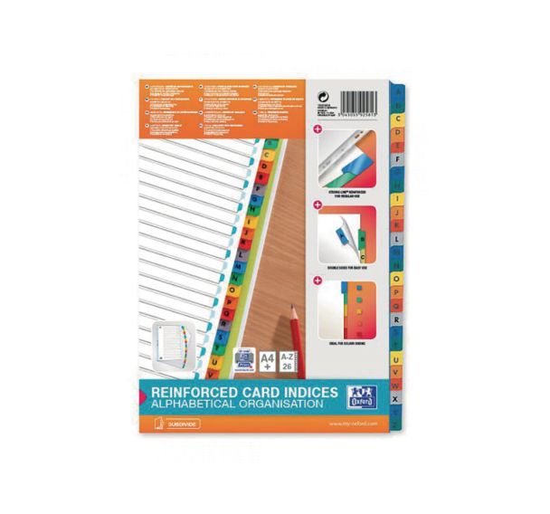 OXFORD Intercalaires Alphabétiques A4XL 26 Positions Carte Epaisseur 170g Blanc