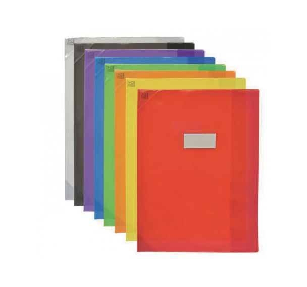 OXFORD Protège-Cahier Strong Line 24x32cm avec Rabat Marque-Page PVC Translucide 15/100ème Coloris Assortis