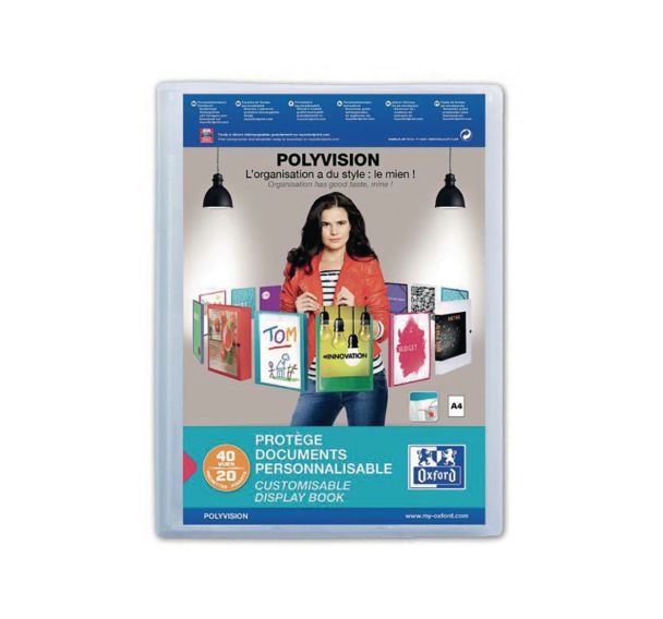 OXFORD Protège-Documents Polyvision A4 40 vues / 20 pochettes Couverture Polypro Incolore