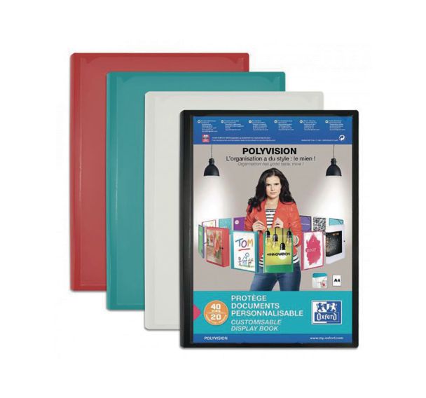 OXFORD Protège-Documents Polyvision A4 40 vues / 20 pochettes Couverture Polypro Opaque Coloris Assortis