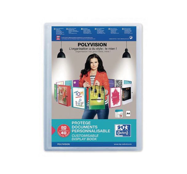 OXFORD Protège-Documents Polyvision A4 80 vues / 40 pochettes Couverture Polypro Incolore