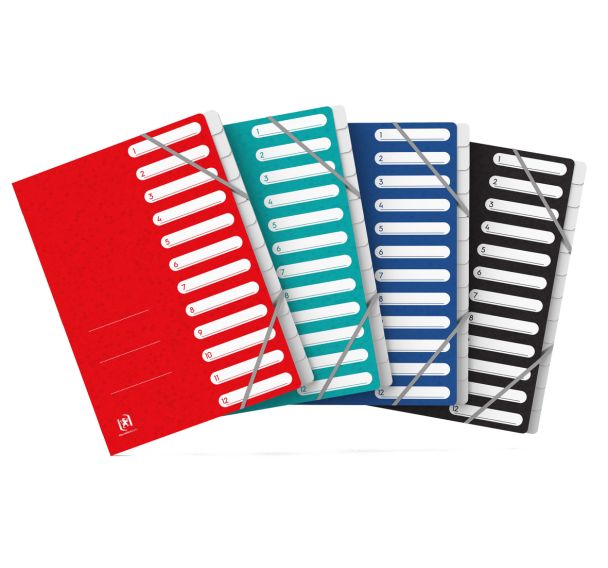 OXFORD Trieur Standard A4 12 Positions Couverture Carte Coloris Assortis