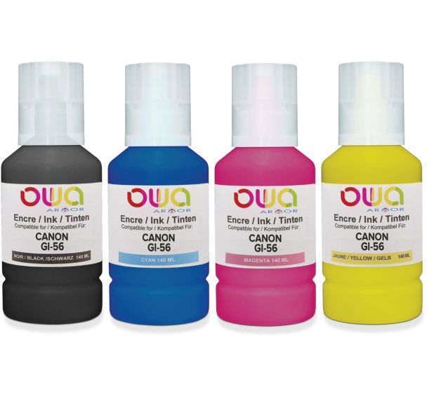 Pack4 bouteilles d'encre compatibles Canon GI-56 4 couleurs