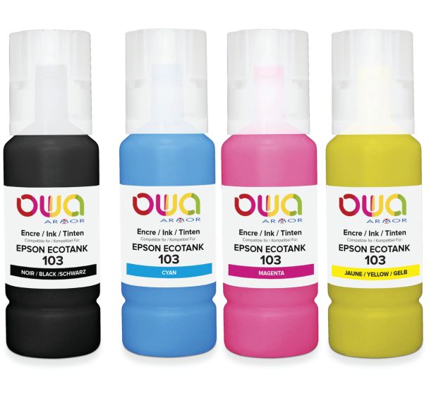 Pack4 bouteilles d'encre compatibles Epson 103 - 4 couleurs