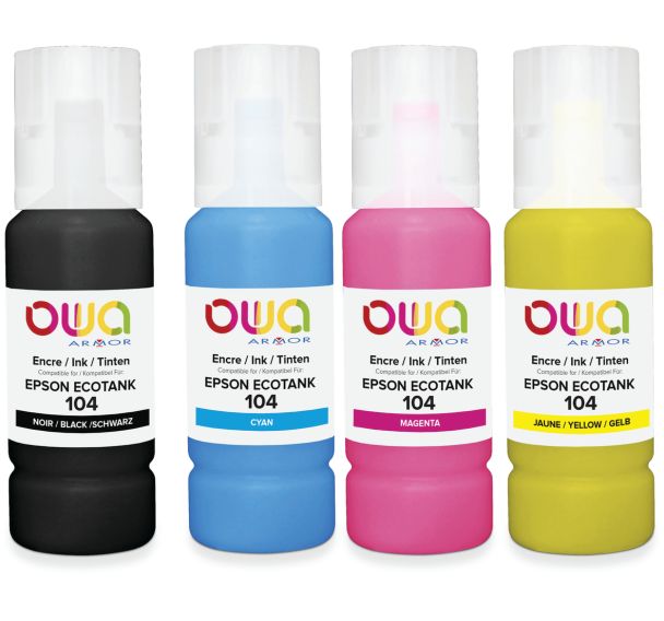 Pack4 bouteilles d'encre compatibles Epson 104 - 4 couleurs