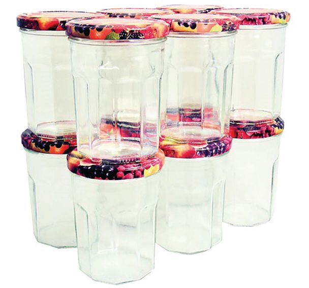 Pack 12 confituriers 385ml couvercle décor fruits