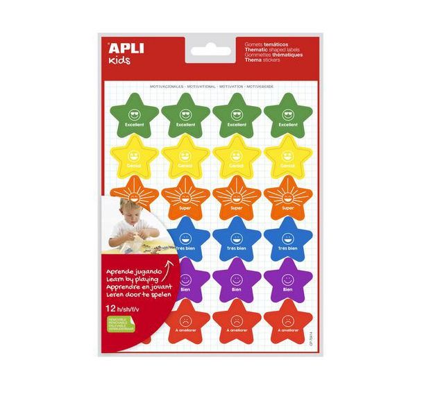 Pack 12 feuilles gommettes motivation étoiles