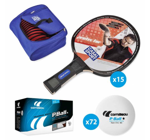 Pack 15 Raquettes Protector 2 CasalSport+72 Balles+Sac Spe