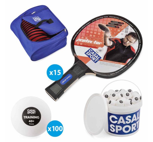 Pack 15 Raquettes Protector 2 Casal Sport+100 Balles+Sac Spe