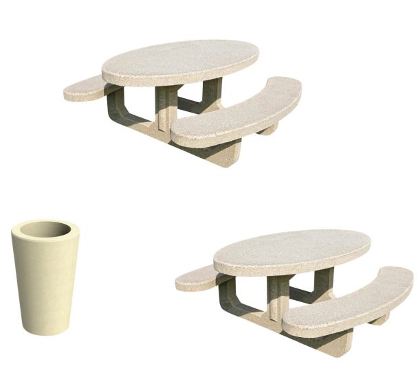 Pack 2 tables-bancs Recife + 1 poubelle 80 L béton - Manutan Expert