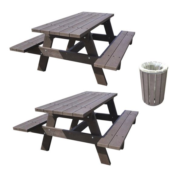Pack 2 tables Eco 145 en kit + 1 Poubelle Escapade 90L avec élastique