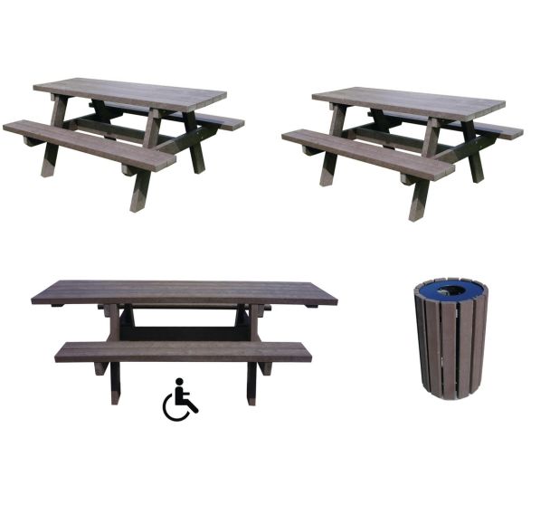 Pack 2 tables Parc + 1 PMR + 1 poub. Escapade 90 L couvercle - montée