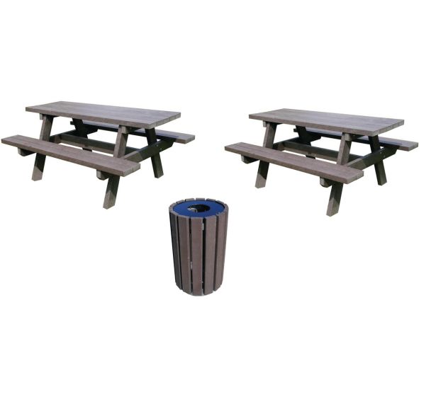 Pack 2 tables Parc +  Poubelle Escapade 90 L couvercle - Manutan Expert