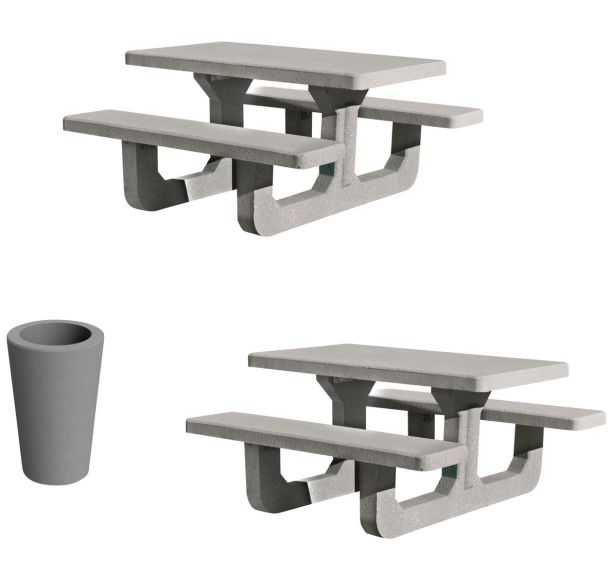 Pack 2 tables Rio + 1 poubelle 80 L béton