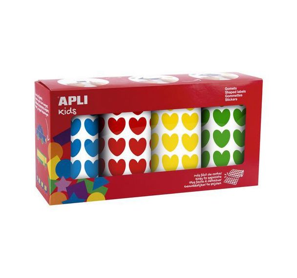 Pack 4 rouleaux gommettes cœur 20mm 7080 unités