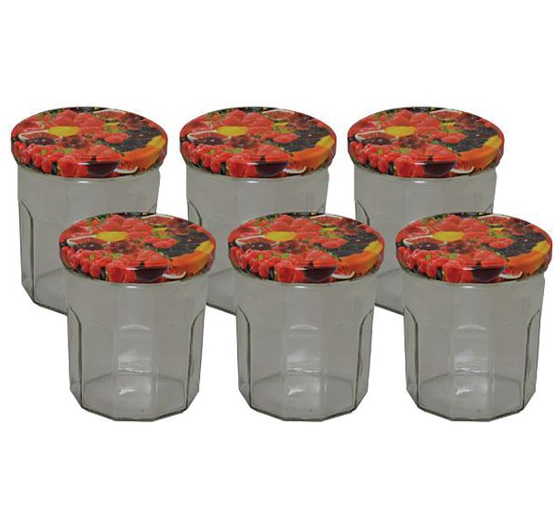 Pack 6 confituriers 324ml couvercle décor fruits