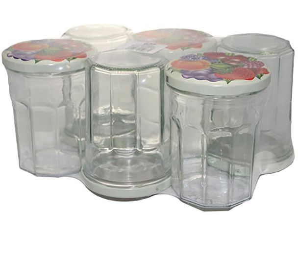 Pack 6 confituriers 385ml couvercle décor fruits